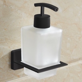 Soap Dispenser Soap Dispenser, Matte Black, Wall Mounted, Frosted Glass Nameeks NCB62
